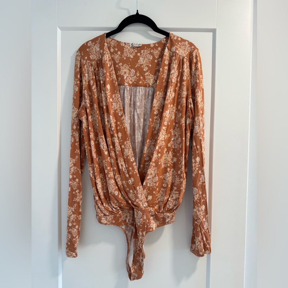 Free People tan floral bodysuit